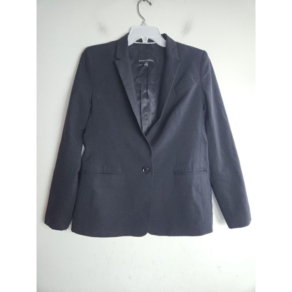 Banana Republic Women Black Wool Single Breasted Blazer size 6 Petite